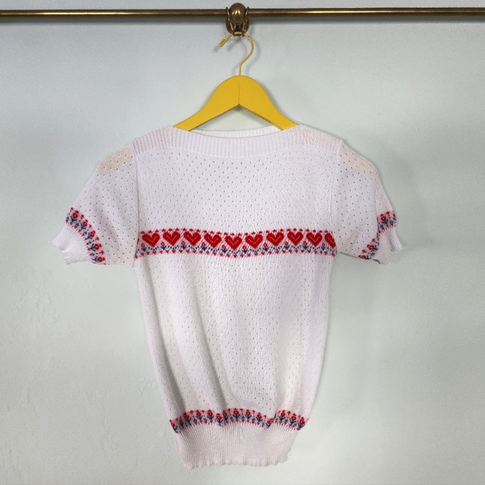 Vintage Heart Pointelle Short Sleeve Sweater size XS - S